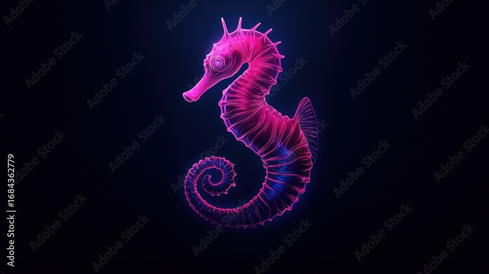 Fototapeta premium Glowing Pink Seahorse on Dark Background
