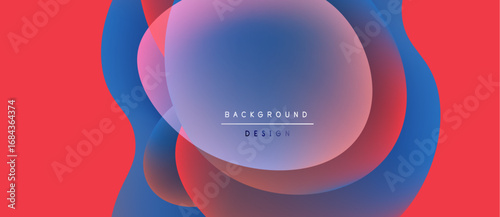 Abstract fluid shapes overlap, creating vibrant color gradients. Red background contrasts with blue, pink hues. Minimalist text reads background design.