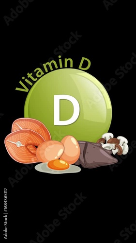 Vitamin D Sources Animation With Food Illustrations on Black
