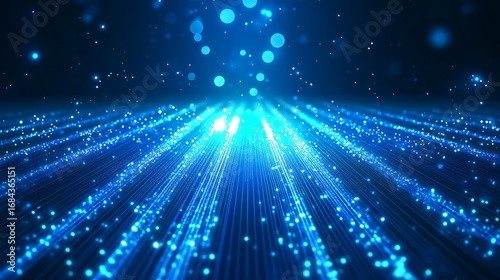 Blue Sci-Fi Light Particle Background (Dynamic Light Beams, Light Spots, Futuristic Digital Scene)