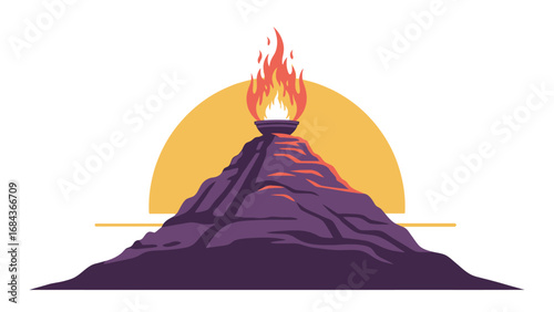 Sacred Fire on Mountain Peak A Symbolic Representation of Discovery, Knowledge, and Enlightenment Illuminated by the Sun