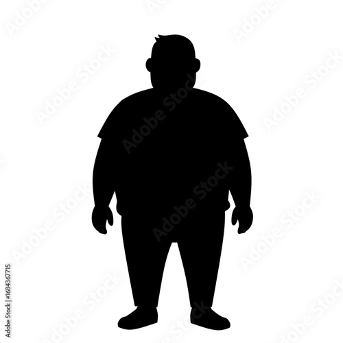 Silhouette vector of an obese man standing, isolated on white background. Abstract shape illustration for fitness, obesity awareness, or health concepts