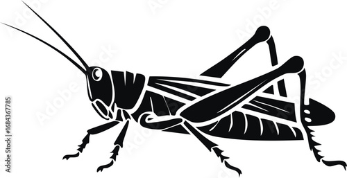 Grasshopper Insect Vector Logo in Minimalist Black and White, Simple Design Ideal for Wildlife Branding and Nature Illustration
