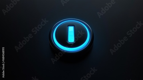 Illuminated power button on dark background