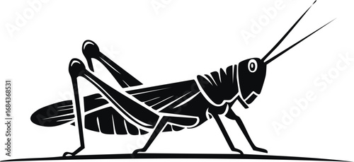 Grasshopper Insect Bug Animal Vector Logo in Black and White, Minimalist and Simple Design, Perfect for Wildlife Branding, Nature Illustration, and Unique Animal Identity
