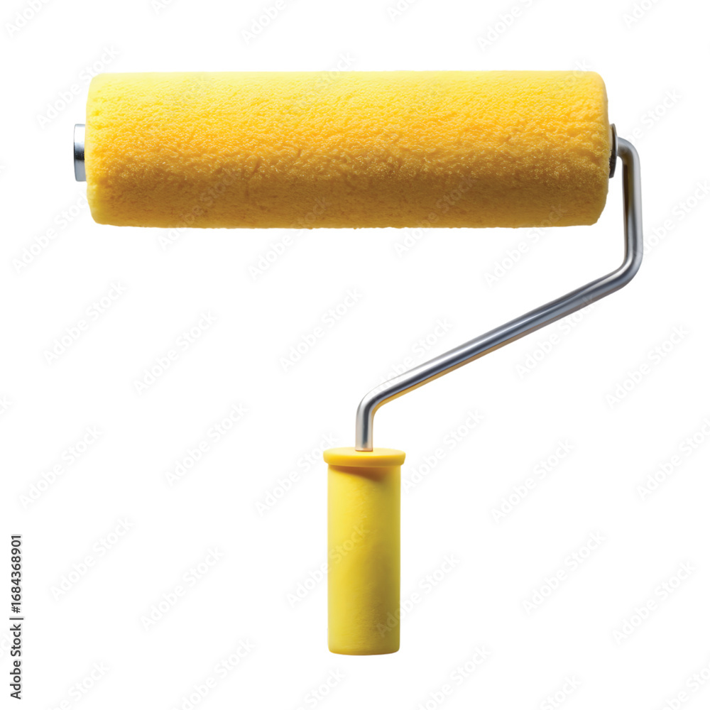 Fototapeta premium Paint Roller: A clean and realistic paint roller with yellow sponge, sharp PNG cutout