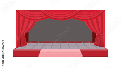 Red stage curtain theater performance background vector illustration for show presentation and events design