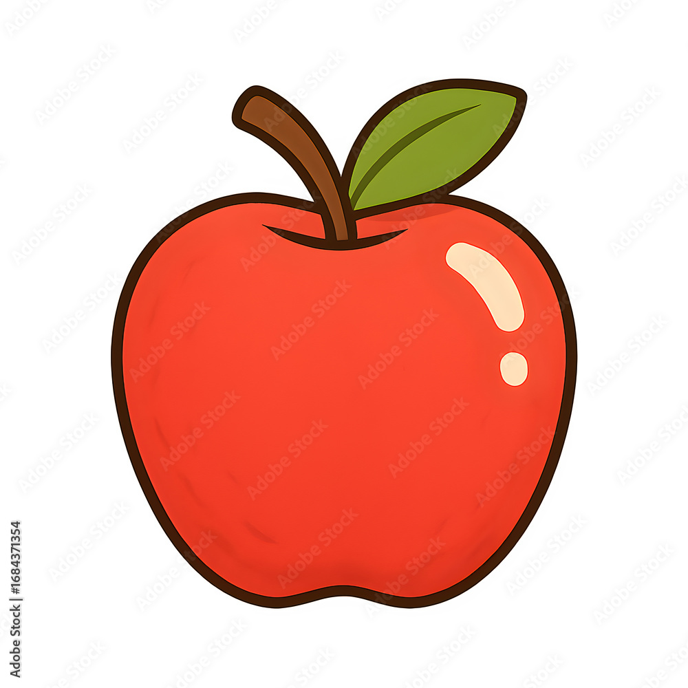 Fototapeta premium Fresh Red Apple Fruit Illustration with Leaf