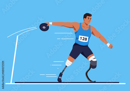 Adaptive athlete throwing discus with prosthetics number 128