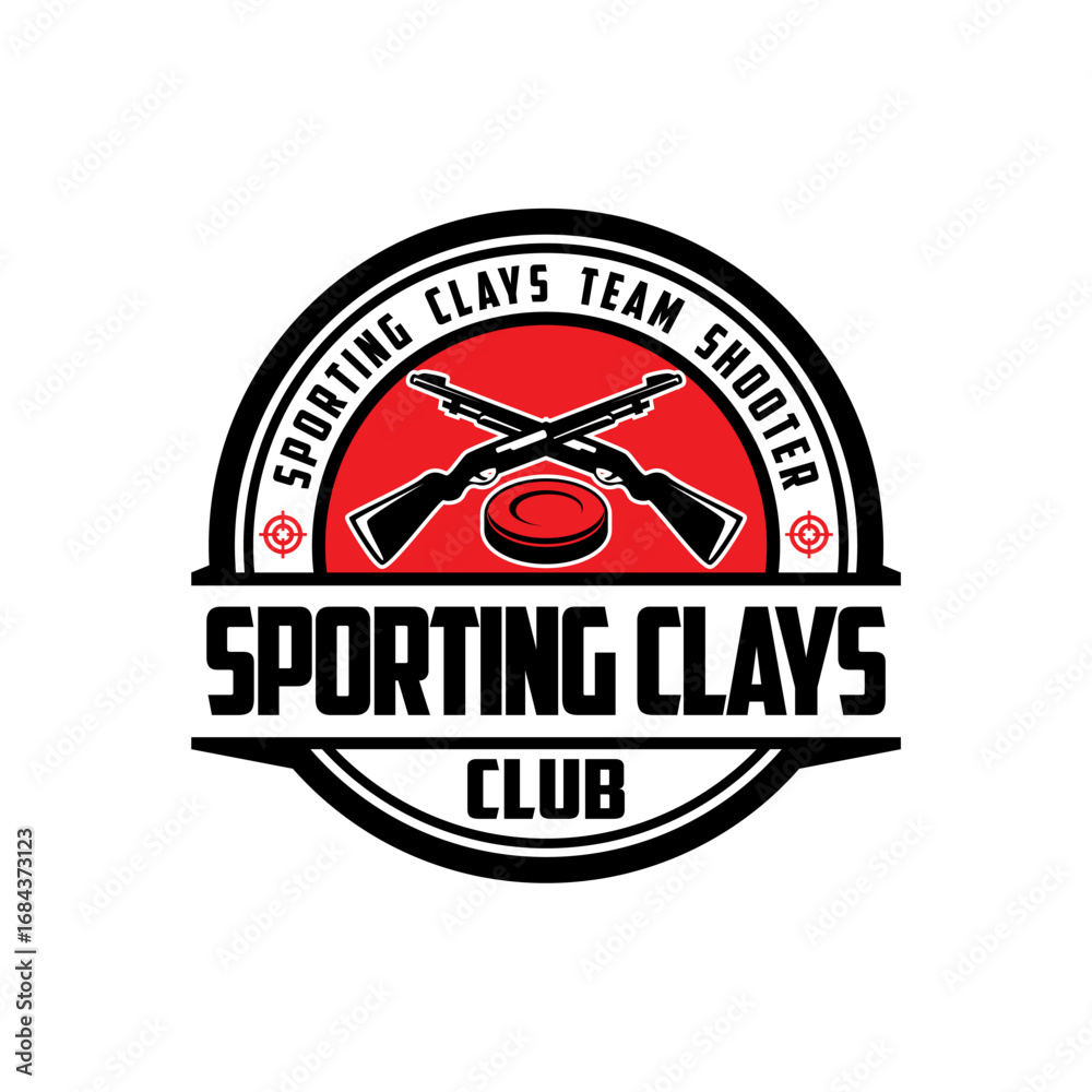 Obraz premium Sporting Clays Shooting Sports Target and Shotgun Gun Club Logo Template