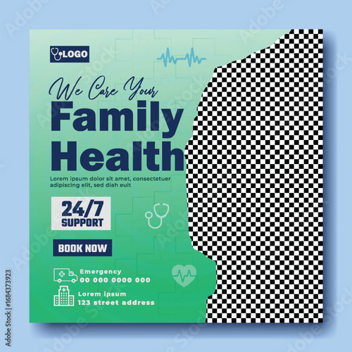 Caring doctor in white coat with stethoscope promotes family health services and medical care