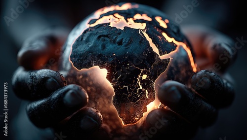 Glowing earth cradled in dark, calloused hands