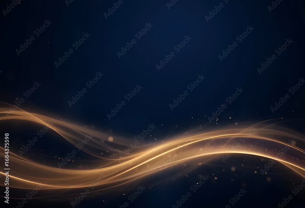 Obraz premium Dark Navy Blue Background with Glowing Golden Gradient Curves