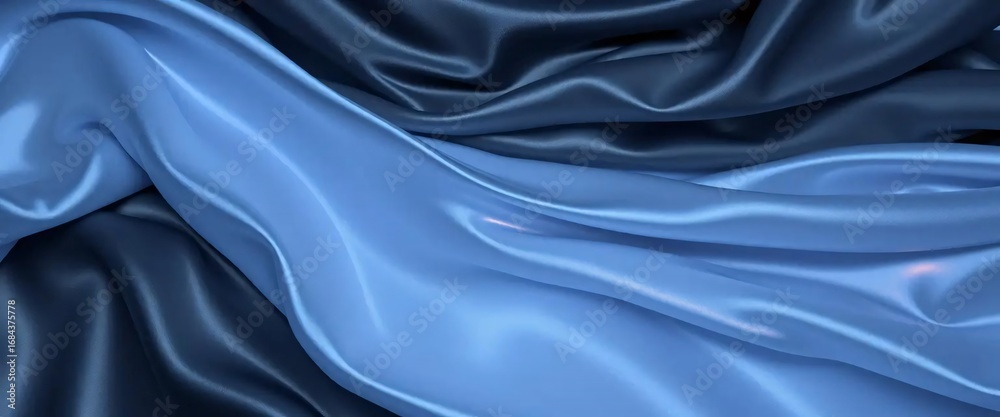 Obraz premium Luxurious Two-tone Blue Satin Fabric Texture with Flowing Waves and Smooth Folds