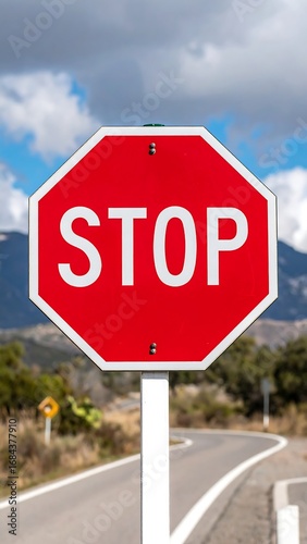 Octagonal red stop sign on a road