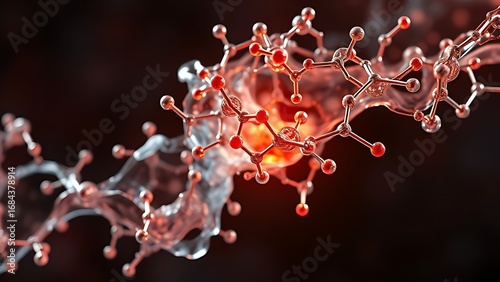 A molecular structure transitioning from rigid to fluid, illustrating the process of digestive transformation.