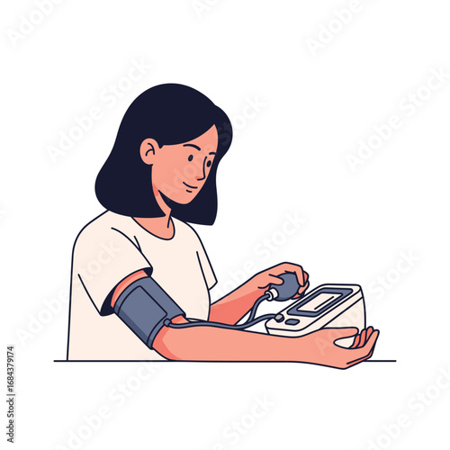 woman checking her blood pressure 2d vector illustration isolted white background