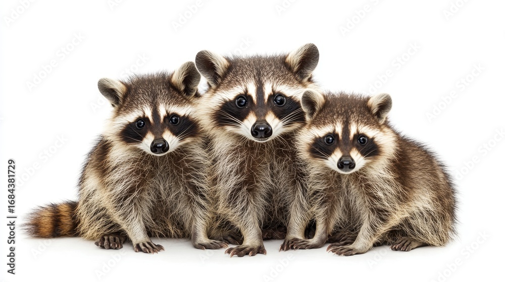 Fototapeta premium Raccoons sitting together in their distinctive family gathering urban setting wildlife photography natural environment close-up view family dynamics