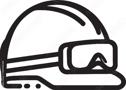Minimalist line art of a safety helmet and goggles icon for construction and industrial workers highlighting safety equipment and protection in various work environments