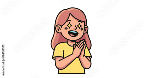 A girl with a joyful expression, clapping her hands, radiating happiness and excitement.