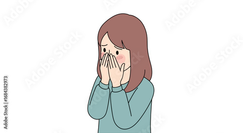 Illustration of an embarrassed young woman covering her face with her hands.