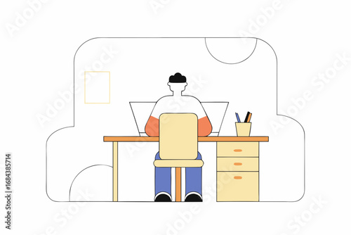 Focused individual working diligently on a laptop at a modern desk, symbolizing productivity and remote work success.