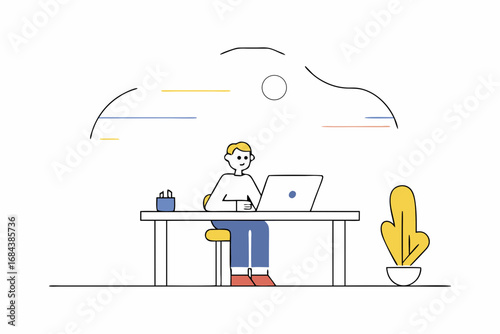 Focused individual working diligently on laptop at desk, embracing modern remote work lifestyle