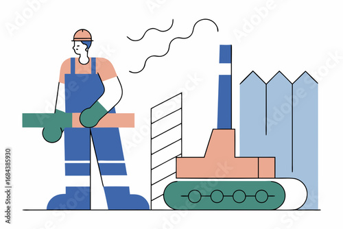 Skilled construction worker operates heavy machinery on building site, symbolizing industry progress and development.