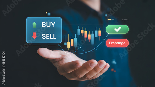 Digital trading platform with buy, sell, and exchange options presented