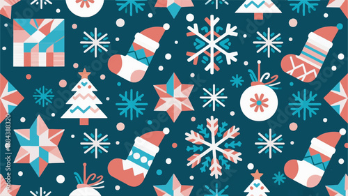 Christmas Icon Elements In Geometric Style Design Template