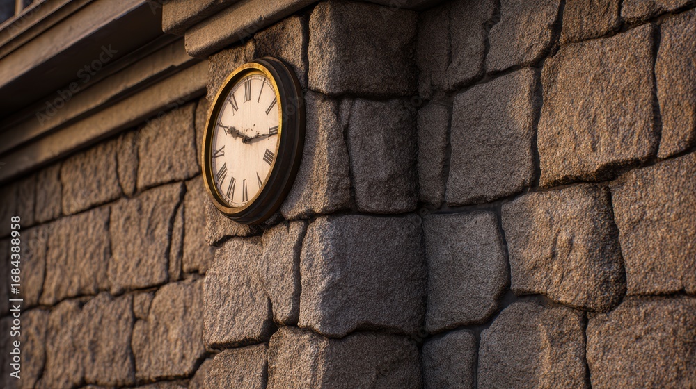 custom made wallpaper toronto digitalVintage clock mounted on a textured stone wall, capturing the essence of time in a serene environment