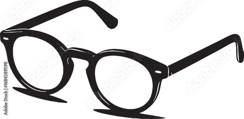 Retro Round Glasses Illustration for Vision Correction and Style Black Silhouette Design on White Background