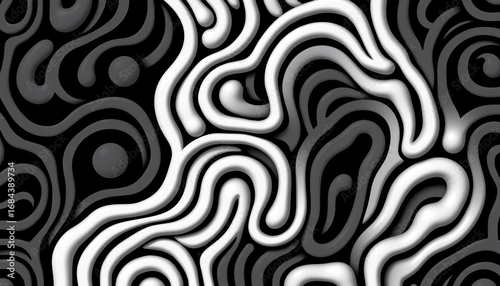Fototapeta premium Abstract seamless black and white vector maze pattern of rounded organic lines, black, pattern