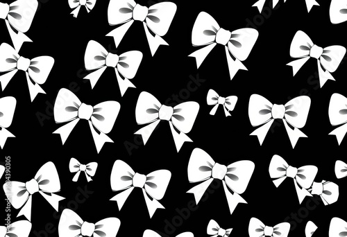 Abstract vector black and white seamless pattern of repeating stylized bows,  surface,  ribbon