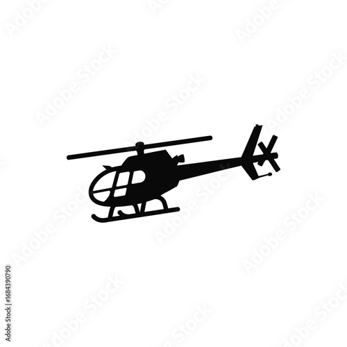A black silhouette of a helicopter icon vector