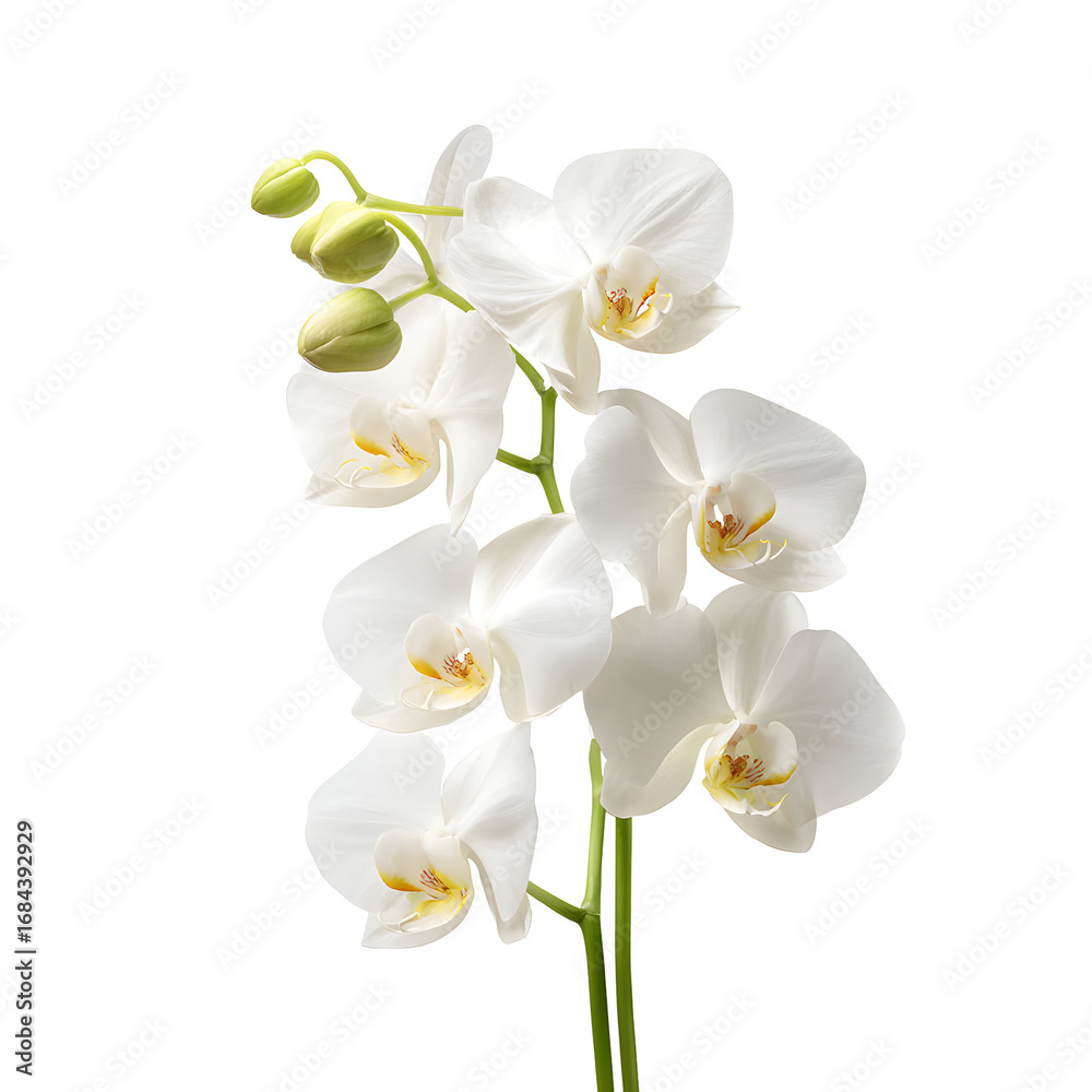 Obraz premium Elegant White Orchid Bloom on Black Backdrop, A Floral Masterpiece for Design
