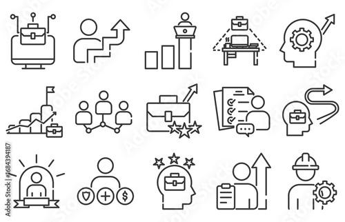 icon pack of career in creative outline vector style for job opportunity career path professional growth skill development work environment career motivation success advancement
