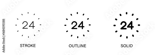 24 hour icon represents clock, time, date, ui design. Vector line and solid icon. ESP 10.