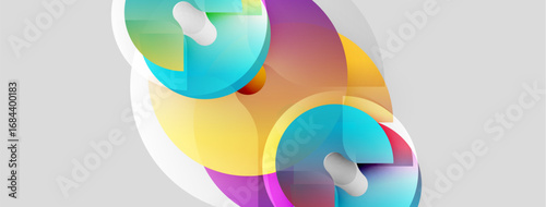 Abstract colorful shapes overlap, creating dynamic composition. Soft gradients, smooth transitions define modern design. Pill forms add subtle detail.