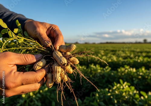 Farming Hands Holding Freshly Harvested Peanuts in Field.