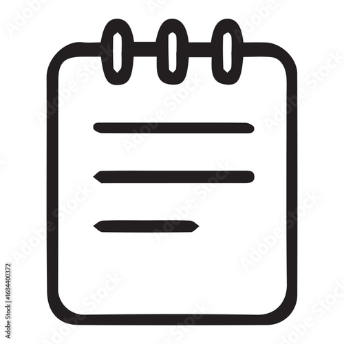 Minimalist outline icon of a spiral-bound notebook or memo pad, representing tasks, documents, and reminders isolated on a white background