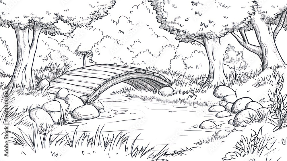 Naklejka premium Woodland Bridge Scene