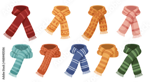 Winter Scarf Illustrations Cozy Seasonal Accessories Colorful scarf illustrations for cold weather and seasonal design