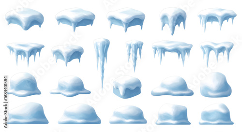 Icicles and Snow Caps Winter Ice Illustration Pack Frozen icicles and snowy caps for cold weather and holiday themed design