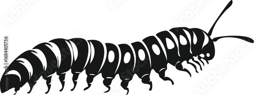 Caterpillar Insect Bug Animal Vector Logo in Black and White, Minimalist and Simple Design, Perfect for Wildlife Branding, Nature Illustration, and Unique Animal Identity
