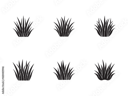 Black Grass Silhouette Set Isolated on White Background Vector Illustration Minimalist Design for Landscaping and Gardening