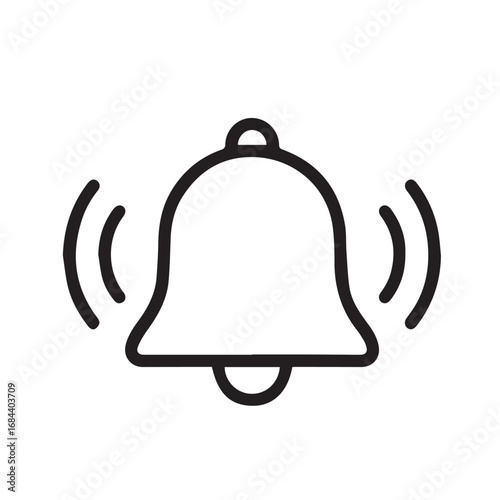 Vector artwork of mobile phone notification bell ringing, presented in striking black and white with bold black outlines, great for icons and logos.