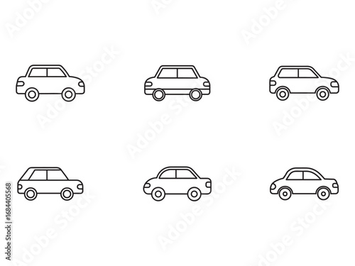 Collection of Car Outline Icons Representing Automotive Industry and Transportation Concepts for Web Design and Graphic Projects