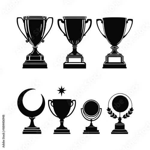 6 Set of vector  Black and White Award Trophies
