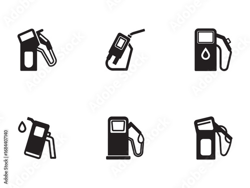 Collection of Gas Pump and Fuel Nozzle Icons for Transportation and Energy Related Visuals in Black and White